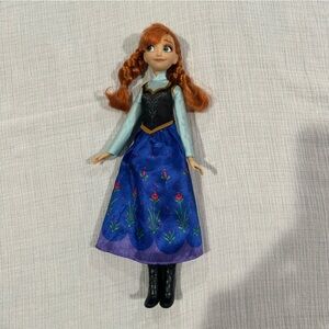 Disney Frozen Anna Doll in Blue & Black Floral Dress 11” Braids • Hasbro